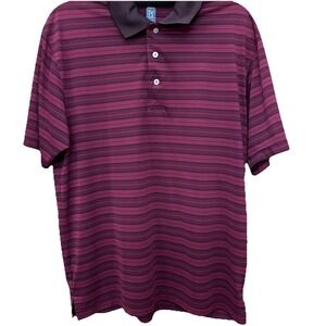 PGA Airflux Polo Shirt Men's Size L Short Sleeve Burgundy Striped Golf Shirt